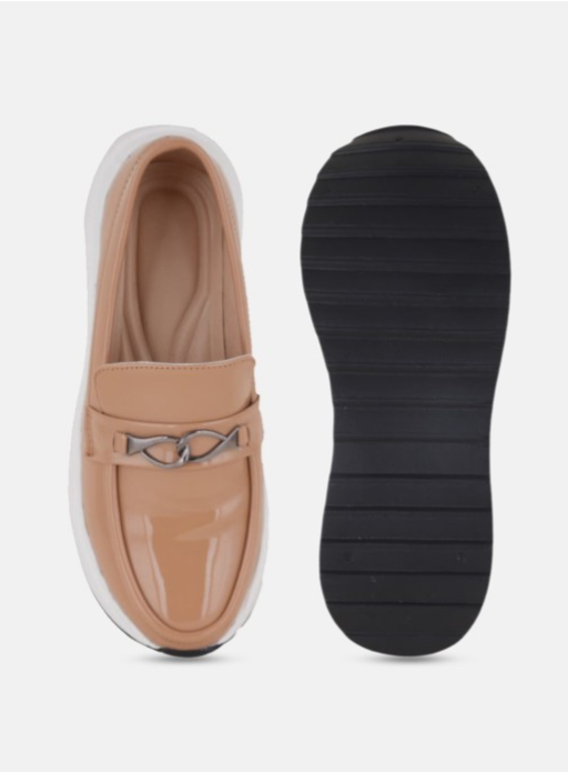 The Lifestyle Co. Women Beige Round Toe Slip-On Sneakers