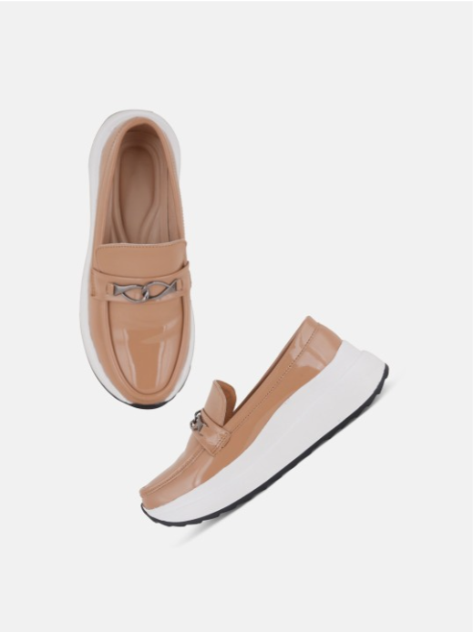 The Lifestyle Co. Women Beige Round Toe Slip-On Sneakers