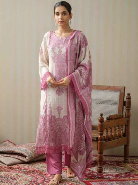 House of Pataudi Ethnic Motifs Printed Straight Kurta With Trouser & Dupatta Set
