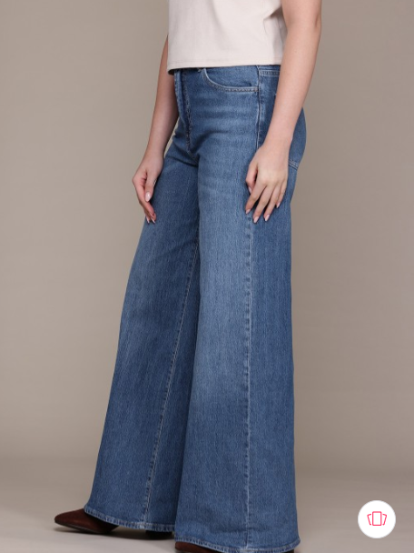 NEW MANGO Women Mid-Rise Light Fade Stretchable Wide Leg Jeans