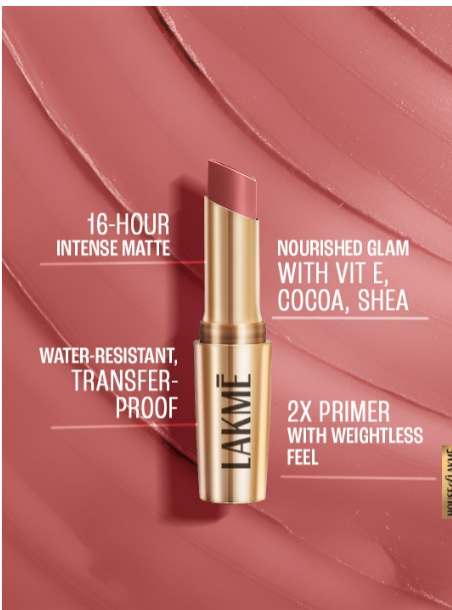 Lakme 9to5 Powerplay Priming Matte Lipstick 3.6g - Lasts 16hrs - Blushing Nude