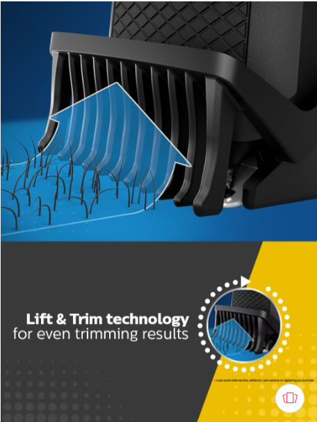 Philips Cordless Beard Trimmer BT3101/15 Lift & Trim Tech with 45mins Runtime - White