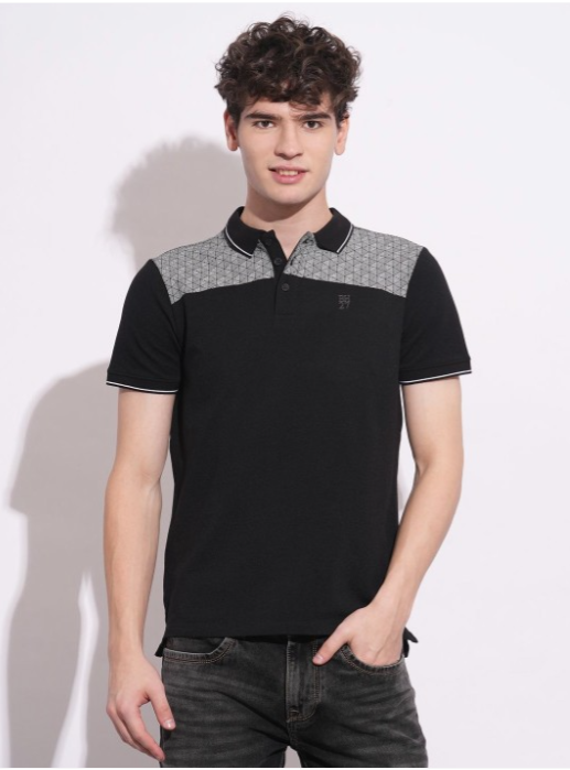 Men Colourblocked Polo Collar Cotton T-shirt