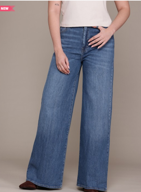 NEW MANGO Women Mid-Rise Light Fade Stretchable Wide Leg Jeans