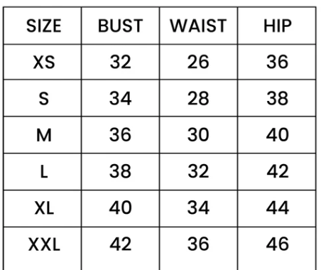 Size Chart for Women Loungewear Night suit
